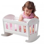 Patut Alb cu balans pentru papusi din lemn cu lenjerie  Patut balansoar Woodyland 